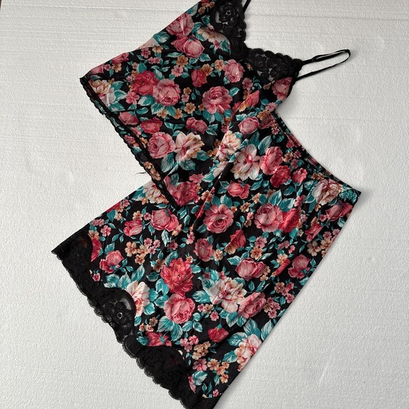 Vintage Womens Dark Floral Babydoll Set Small Black Coquette Fairy Grunge Y2K - Picture 1 of 7